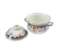 DOITOOL Thickened 20cm Enamel Stew Pot with Lid Flat Bottom Double Handle Soup Stock Pot for Home Cooking Suitable for Gas and Induction Cookers