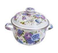 DOITOOL Thickened Enamel Two-Handle Stockpot with Lid Retro Floral Design Even Heat Distribution High-Temperature Resistant Kitchen Soup Pot for Gas and Induction Cooking