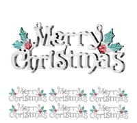 DOITOOL Tiny Merry Christmas Sign : 12PCS Silver Glittery Christmas Hanging Signs Door Plaque Wall Xmas Hanging Boards with Holly Berries for Crafts Tree Wreath Wall Cake Decoration 15cm