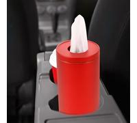 DOITOOL Tissue Box Holder with Water Cup Storage Car Aluminium Alloy round Cylinder Design, Dual-purpose Red Tissue Paper Box for Automotive Use and Driving Car Essentials