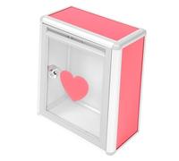DOITOOL Transparent Heart Shaped Donation Box with Lock Metal Letter and Mail Storage Container Wall Mount Tabletop Fundraising Charity Collection Box Aluminum Frame with Wide Slot for