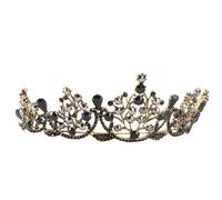 DOITOOL Vintage Baroque Black Crown Headwear for Bride Wedding, Lightweight Alloy and Crystal Tiara Crown Headdress, Elegant Headwear Decoration to Fix The Head for Special Occasions