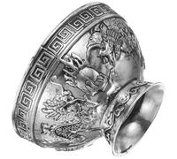 DOITOOL Vintage Brass Dragon Phoenix Offering Bowl, Chinoiserie Temple Worship Water Container with Engraved Dragon Phoenix Pattern, Decorative Sacrifice and Meditation Bowl for Home Altar