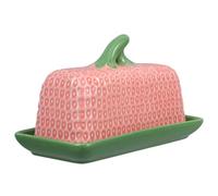 DOITOOL Vintage Ceramic Butter Box with Lid for Kitchen Countertop Elegant European Style Storage Container for Butter and Cheese Multifunctional Dairy Keeper Stylish Red Ceramic Dish