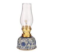DOITOOL Vintage Ceramic Oil Lamp, Chinese Lantern Style, Blue and White Ceramic Night Lamp for Reading and Special Occasions, Home Decoration and Decorative Night Light