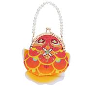 DOITOOL Vintage Embroidered Coin Purse with Faux Pearl Handle and Kiss Lock Clasp, Compact 3D Shape Wallet for Women Featuring Chinese Embroidery and Fish Pattern, for Wedding or Birthday
