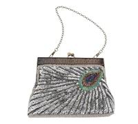 DOITOOL Vintage Handmade Peacock Clutch Bag with Sequin and Bead Embroidery, Elegant Polyester Evening Purse for Women, for Banquets and Party Occasions