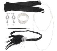 DOITOOL Vintage Including Black Headband Necklace Gloves Earrings Flapper Accessories Set for Women 1920s with Multiple Accessory Combinations Suitable for Parties and Formal Occasions