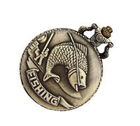 DOITOOL Vintage Pocket Watch Bronze Alloy Quartz Relief Carp Design for Angling Collectors and Outdoor Fishing
