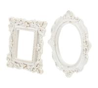 DOITOOL Vintage Retro Picture Frame Set 2 Pieces - Pearl White Oval Square Resin Photo Frames - Desktop Photo Prop for Photography and Selfie Studio Posing