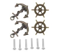 DOITOOL Vintage Ship Wheel and Anchor Cabinet Handles 4Pcs Decorative Drawer Pulls for Dresser Wardrobe and Closet Retro Furniture Knobs for Coastal Style Home Decor DIY Installation