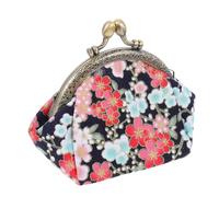 DOITOOL Vintage Style Cloth Change Purse for Women Scratch-Resistant Card and Coin Holder Compact Key Storage Bag with Retro Cherry Blossom Black Fabric Practical Handcrafted Wallet