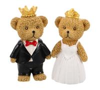 DOITOOL Wedding Bear Couple Figurines Resin Statue Bride and Groom Pair with Black Suit and White Dress Wedding Decoration Anniversary and Valentine’s Day Cake Topper Home Accent