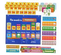 DOITOOL Weekly Educational Hanging Calendar Pocket Chart 24x18 Inch with 98 Cards for Classroom and Home Teaching, Weather and Weekly Planner Chart for School Learning