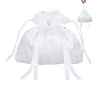 DOITOOL White Bride Purse - 21.5cm Large Wedding Handbag for Bridesmaid - Elegant Satin Fabric Drawstring Pouch for Bridal Day Essentials - Versatile Gift Bag for First Holy Communion Favours
