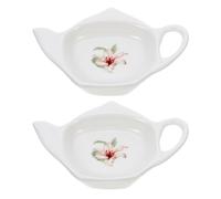 DOITOOL White Ceramic Tea Bag Coasters Tea Bag Holder, 2Pack Teapot-Shaped Spoon Rests Tea Bag Storage Rack Classic Teabag Holder Saucer
