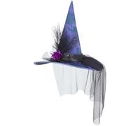 DOITOOL Witch Hat Lightweight Breathable Fabric Costume Accessory Halloween with Mesh and Faux Flowers for Women for Halloween Parties and Stage Performances