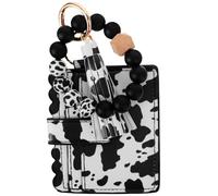DOITOOL Women Beaded Wristlet Wallet Cow Print PU Leather Card Holder | Coins, Cash and Id Storage, Bracelet Strap with Keychain, Simple Elegant Style for Teens and Minimal Carriers