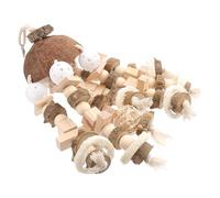 DOITOOL Wooden Bird Chew Toy Hanging Parrot Cage Accessory Natural Coconut Shell Material for Parrot Toys