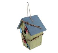 DOITOOL Wooden Bird House with Blue Sloping Roof Creative Garden Nest for Wild Birds Breathable Birdhouse Decoration for Balcony Patio Outdoor Use