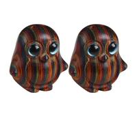 DOITOOL Wooden Carved Penguin Keychain Charm Set with Blue Inlaid Eyes, Rainbow Wood Pendant Pair for Craft DIY and Auto Hanging Accessories, Penguin Gifts for Art and Jewelry Making