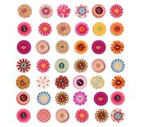 DOITOOL Wooden Flower Buttons for Sewing 15mm Round Lightweight DIY Sewing Button with Retro Beautiful Flower Printed Pattern, Fine Craft and Easy to Sew Fasteners for Random Color