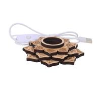 DOITOOL Wooden LED Light Base with USB Port Rustic Lotus Light Display Stand for Crystal Balls Warm Ambient Nightlight Versatile Decorative Holder for Bedroom and Holiday Decor