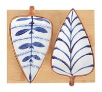 DOITOOL Wooden Storage Holder and Ceramic Sauce Dish Set with Simple Clean Design, for Serving Dessert and Prepping Recipes in The Kitchen