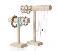 DOITOOL Wooden T Bar Bangle Rack for Bracelets and Chains Beige
