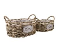 DOITOOL Woven Planter Pots and Storage Baskets for Indoor Plants and Kitchen Sundries, 2Pcs Canvas Rectangle Containers Lid for Home Organisation and Flower Display