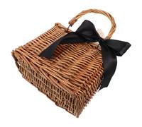 DOITOOL Woven Rattan Handbag with Drawstring Lining and Black Ribbon, Rectangular Vintage Wicker Tote Bag, Easy to Carry and Spacious Structure, for Summer Vacations and Market Visits