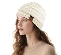 Doitory Beanies Hat for Women & Men,Warm Soft Knitted Beanie Unisex Cuffed Hat for Winter Fleece Lined Hats Snow Cap, White, One Size-Large