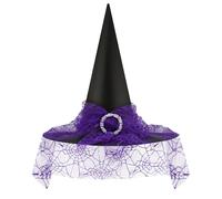 Doitory Halloween Witch Hat, Witch Hats for Women Costume Accessory, Halloween Party Adult Cosplay Veil Wizard Hat, Purple, One Size