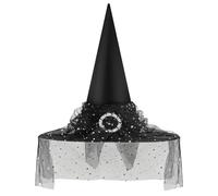 Doitory Halloween Witch Hat, Witch Hats for Women Costume Accessory, Halloween Party Adult Cosplay Veil Wizard Hat, Black, One Size