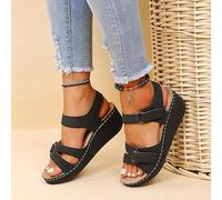 DOIX Arch Support Sandals for Women Orthopedic Wedge Flat Feet Corrector Sandals Plantar Fasciitis Platform Fish Mouth Sandals Comfortable Outdoor Walking Beach Shoes,Black,US7/EU38