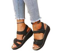 DOIX Arch Support Sandals for Women Orthopedic Wedge Flat Feet Corrector Sandals Plantar Fasciitis Platform Fish Mouth Sandals Comfortable Outdoor Walking Beach Shoes,Black,US11/EU42