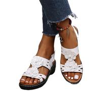 DOIX Comfortable Orthopedic Sandals Summer Arch Support Wedge Sport Sandals Women Faux Leather Floral Ankle Strap Platform Fish Mouth Sandals Outdoor Walking Beach Shoes,white,US8/EU39