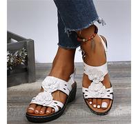 DOIX Comfortable Orthopedic Sandals Summer Arch Support Wedge Sport Sandals Women Faux Leather Floral Ankle Strap Platform Fish Mouth Sandals Outdoor Walking Beach Shoes,white,US10/EU41