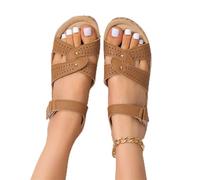 DOIX Ladies Orthopedic Sandals Women's Summer Arch Support Wedge Sport Sandals Hook And Loop Ankle Strap Platform Fish Mouth Sandals Soft Sole Outdoor Walking Shoes,brown,US5/EU36