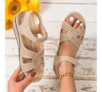 DOIX Ladies Orthopedic Sandals Women's Summer Arch Support Wedge Sport Sandals Hook And Loop Ankle Strap Platform Fish Mouth Sandals Soft Sole Outdoor Walking Shoes,beige,US7/EU38