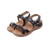 DOIX Orthopedic Sandals for Women Casual Flat Arch Support Wedge Shoes Premium Comfy Hook And Loop Closure Wide Fit Sport Sandal for Summer Outdoor Hiking Walking Beach,Black,US9/EU40