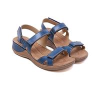 DOIX Orthopedic Sandals for Women Casual Flat Arch Support Wedge Shoes Premium Comfy Hook And Loop Closure Wide Fit Sport Sandal for Summer Outdoor Hiking Walking Beach,Blue,US12/EU43