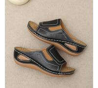 DOIX Orthopedic Sandals for Women Summer Beach Wedge Slippers with Arch Support Vintage Platform Breathable Sandal Ladies Slip on Mule Loafer Moccasins Shoes,Black,US8/EU39