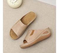 DOIX Orthopedic Sandals for Women Summer Beach Wedge Slippers with Arch Support Vintage Platform Breathable Sandal Ladies Slip on Mule Loafer Moccasins Shoes,Beige,US11/EU42