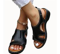 DOIX Wedge Sandals for Women with Arch Support Comfy Platform Orthopedic Fish Mouth Sandals with Hook Loop Ankle Strap Summer Outdoor Anti Slip Wide Fit Sport Shoes,Black,US7/EU38