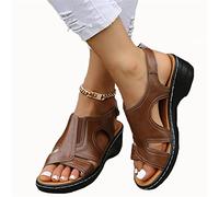 DOIX Wedge Sandals for Women with Arch Support Comfy Platform Orthopedic Fish Mouth Sandals with Hook Loop Ankle Strap Summer Outdoor Anti Slip Wide Fit Sport Shoes,Brown,US7/EU38