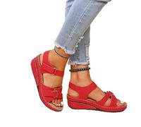 DOIX Women Orthopedic Sandals with Arch Support Comfortable Wedge Fish Mouth Sandals Plantar Fasciitis Sport Sandals for Flat Feet Soft Sole Wide Fit Outdoor Beach Shoes,Red,US5/EU36