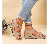 DOIX Women Orthopedic Sandals with Arch Support Comfortable Wedge Fish Mouth Sandals Plantar Fasciitis Sport Sandals for Flat Feet Soft Sole Wide Fit Outdoor Beach Shoes,Beige,US4/EU35