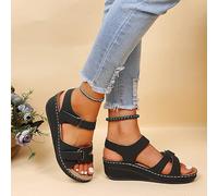 DOIX Women Orthopedic Sandals with Arch Support Comfortable Wedge Fish Mouth Sandals Plantar Fasciitis Sport Sandals for Flat Feet Soft Sole Wide Fit Outdoor Beach Shoes,Black,US12/EU43