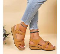 DOIX Women Orthopedic Sandals with Arch Support Comfortable Wedge Fish Mouth Sandals Plantar Fasciitis Sport Sandals for Flat Feet Soft Sole Wide Fit Outdoor Beach Shoes,Yellow,US11/EU42